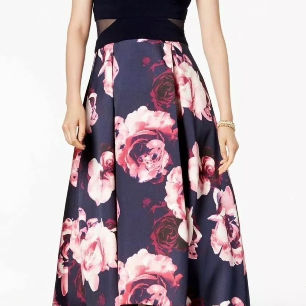 Xscape Navy and Pink Floral Dress
